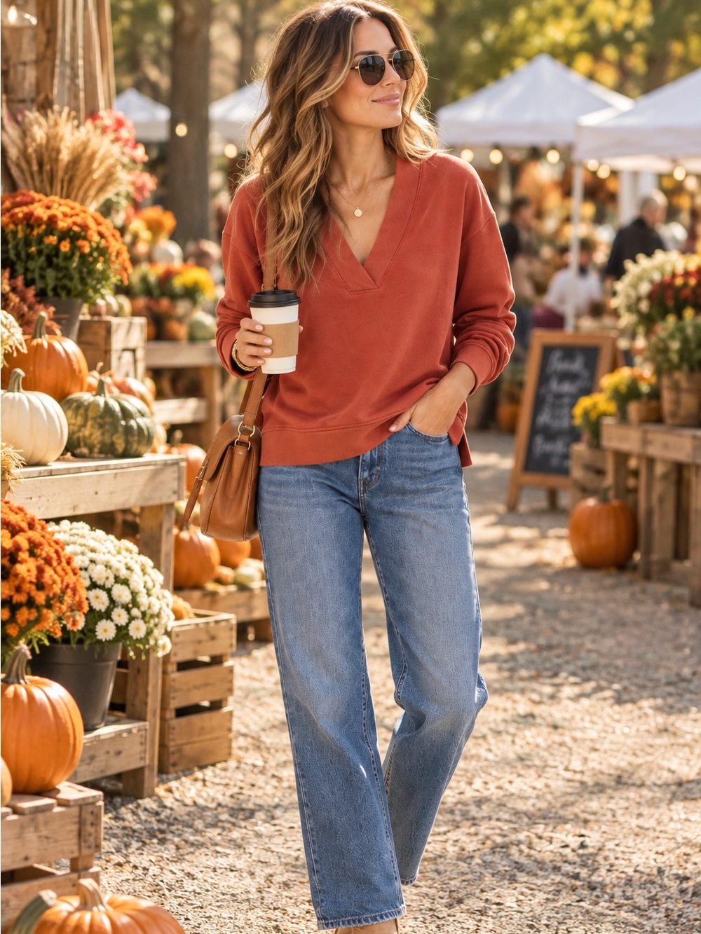 Orvis Classic Collection Terracotta V-Neck Soft Sweatshirt Pullover
